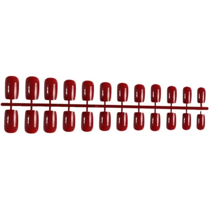 3D NAILS - 24pcs PRESS ON NAILS Medium SQUAER SHAPE - MIRROR False Nails, Perfect For Parties+ 1 SHEET DOUBLE FACE-DARK RED - Image 2